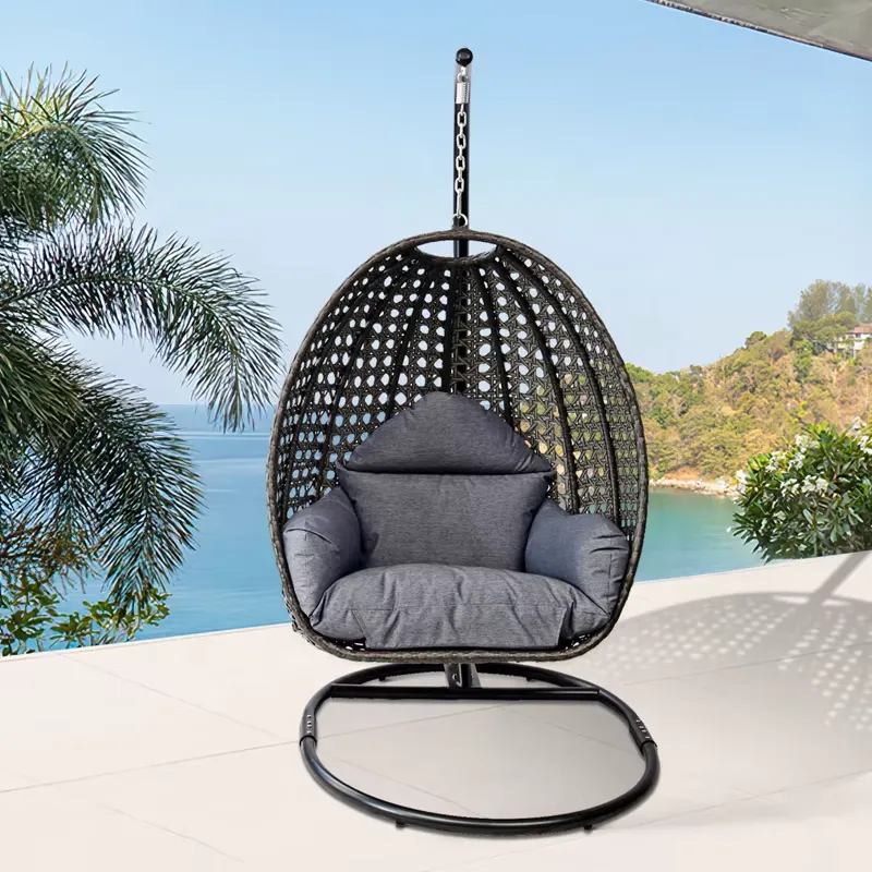 Outdoor Furniture Egg Chair - Egg Shape Black Patio Porch Wicker