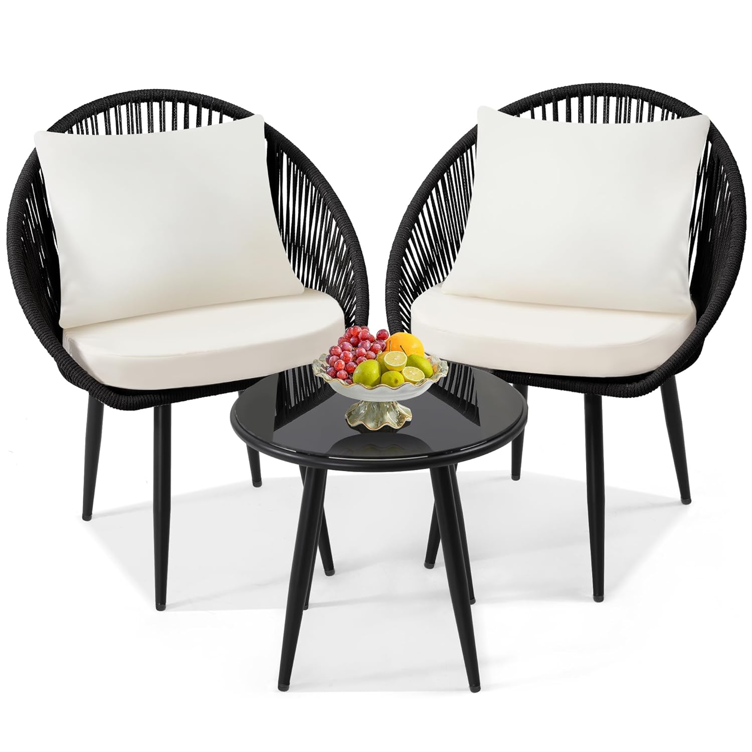 Outdoor Furniture Bali - 3 Pieces Bistro Set, Woven Rope