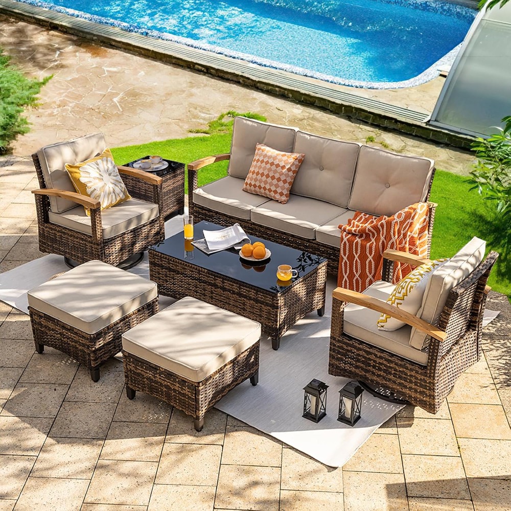 Outdoor Furniture Material - 7 Pieces Patio Furniture Sets, Wicker