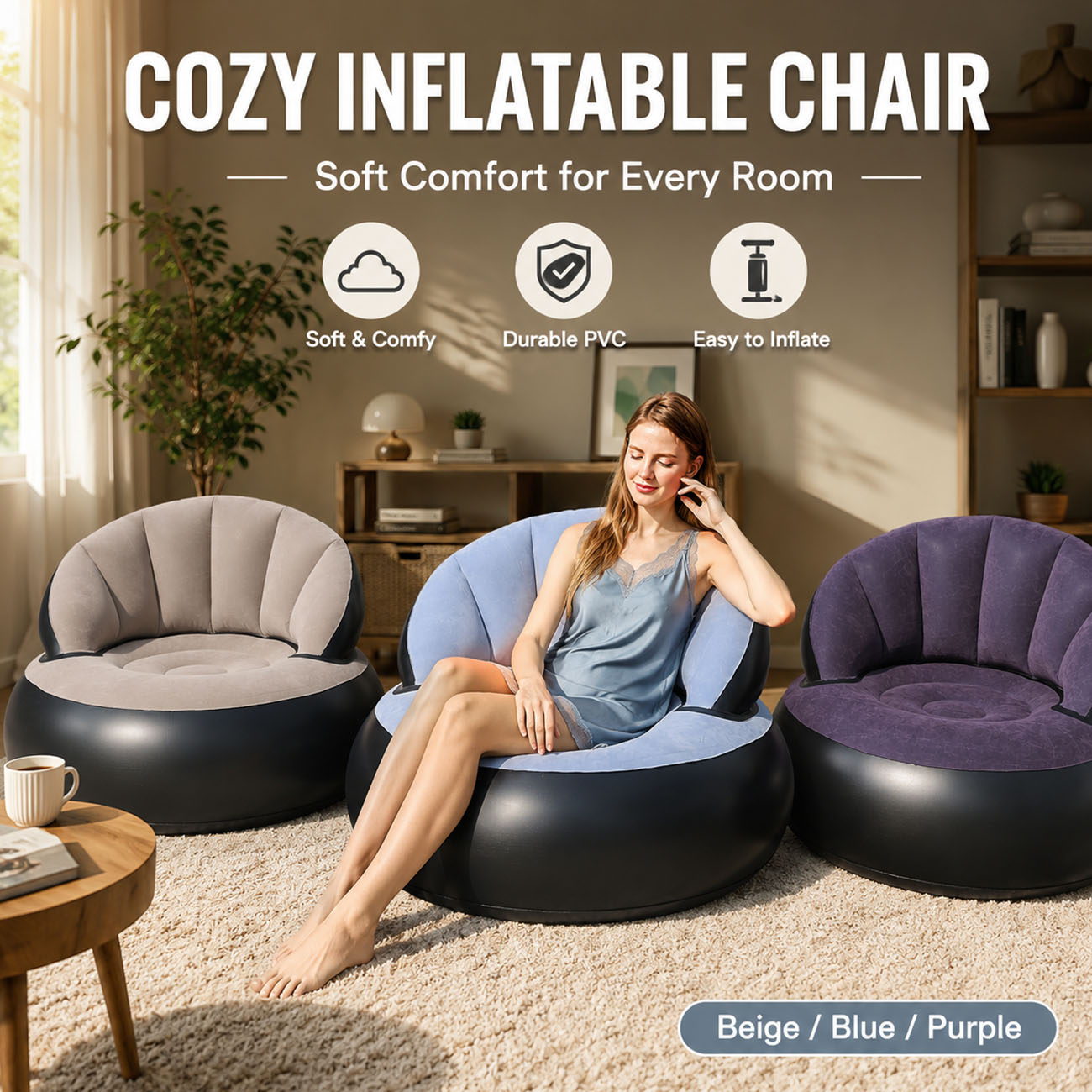 Outdoor Furniture Material - Inflatable Chair for Adults, Flocking Comfortable