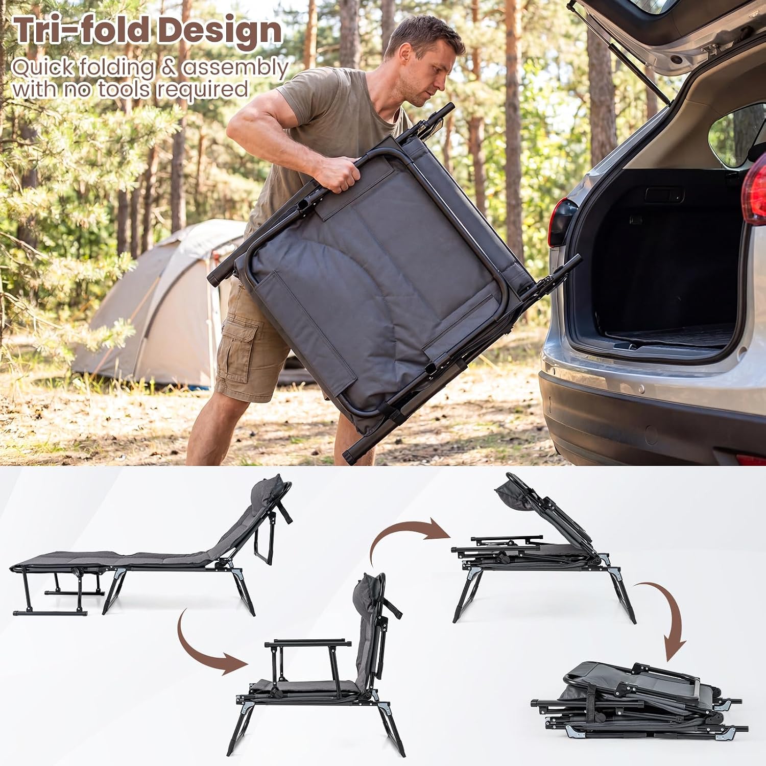 Folding Patio Lounge Chair Set - огляд і ціна Camping Cot Foldable