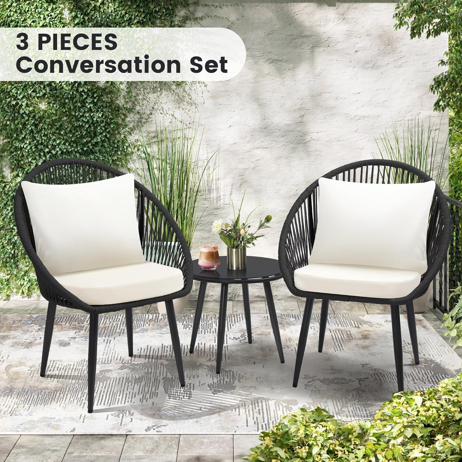 3 Pieces Bistro Set, Woven Rop - огляд і ціна Outdoor Furniture Bali