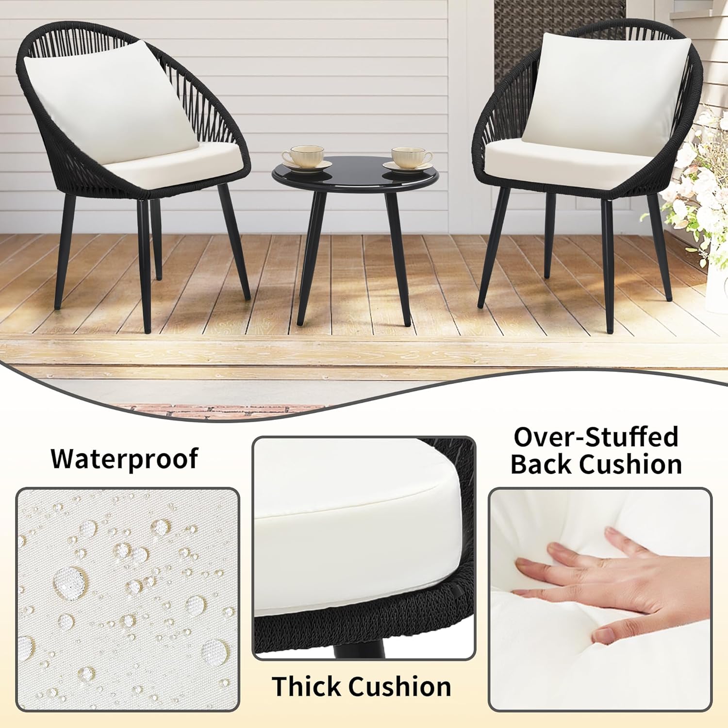 3 Pieces Bistro Set, Woven Rop - огляд і ціна Outdoor Furniture Bali