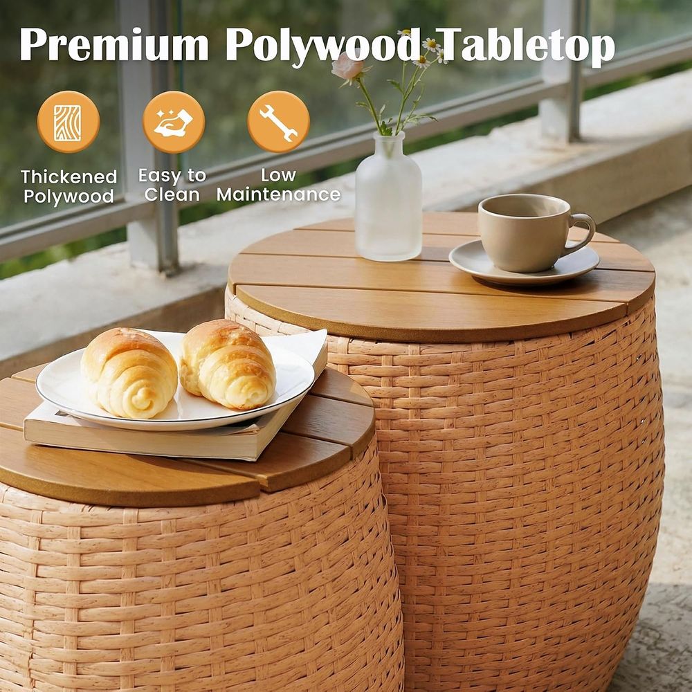 Side Table Set o 2, Wicker Rou - огляд і ціна Outdoor Furniture Ofo