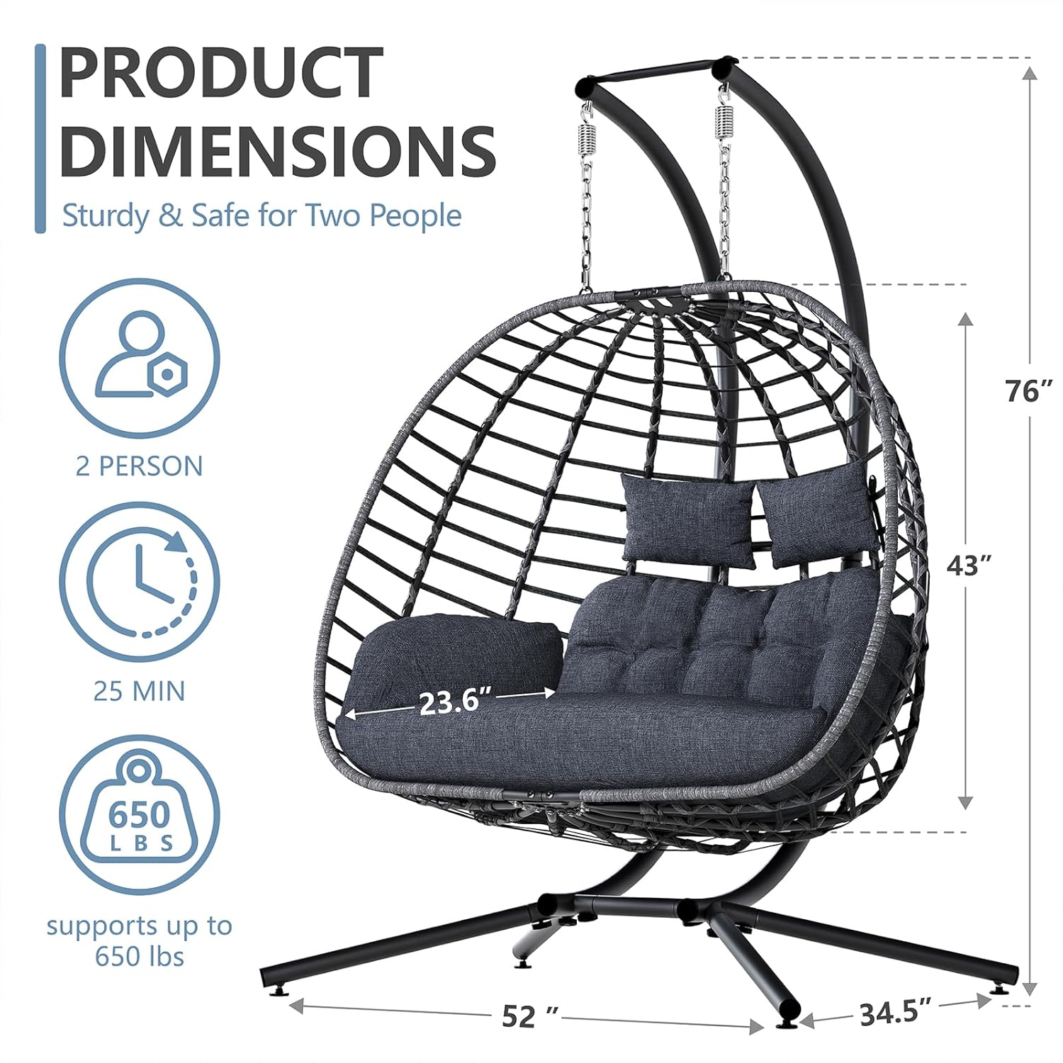 2 Person Egg Swing Chair with  - огляд і ціна Outdoor Furniture Egg Chair